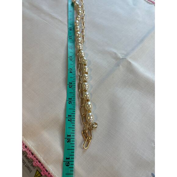 Double Layer Faux Pearl Chunky Gold Paperclip chain Necklace Cottagecore Classy - Picture 6 of 7